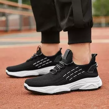 Fashion Fashion Men Sneakers Mesh Casual Shoes Lace-up Mens Platform Shoes Light Vulcanized Shoes Walking Sneakers Man Zapatillas Hombre 39 чёрный