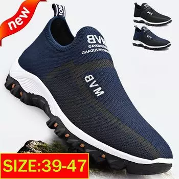 Fashion Fashion Men Sneakers Slip-on Mesh Casual Shoes Lightweight Sport Shoes for Man High Quality Walking Outdoor Shoes for Men 39 чёрный