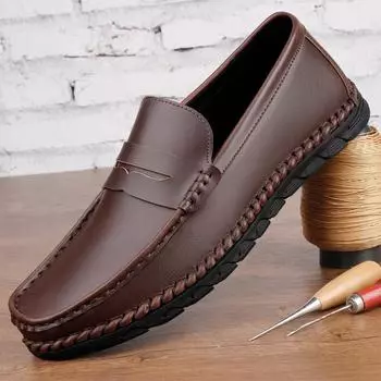 Fashion Fashion Mens Casual Shoes Genuine Leather Men Loafers Fashion Summer Slip on Shoes Ultra-light Male Driving Footwear Moccasins 38 коричневый