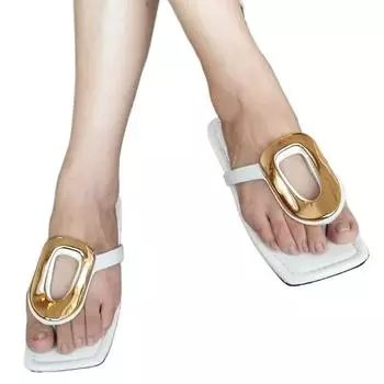 Fashion Fashion Metal Footwear New Women Slippers Flip Flops Summer Beach Female Slides Slippers Luxury Ladies Flats White Sandals Shoes 36 серебряный