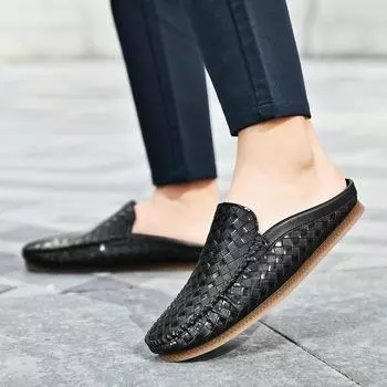 Fashion Fashion Moccasins For Men Half Loafers Summer Walking Breathable Casual Shoes Men Hook&loop Driving Boats Men Shoes Flats 39 чёрный