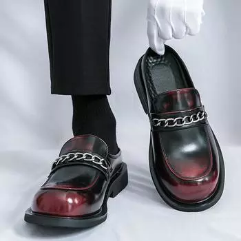 Модные модные мюли Роскошные полуботинки Дизайнерские кожаные тапочки с цепочкой Черные Красные мужские ленивые шлепанцы для мужчин Повседневная обувь Сандалии Лоферы 8