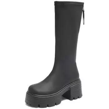 мода Модные нескользящие водонепроницаемые высокие сапоги женские новые зимние сапоги 2024 года из искусственной кожи на молнии до колена женские длинные сапоги на толстой платформе 34