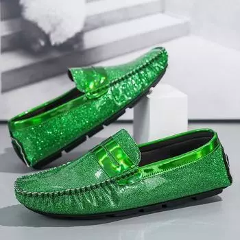 Fashion Fashion Personality Green Loafers Men Big Size 46 Luxury Glitter Casual Leather Shoes For Men Slip-on Mens Driving Shoes Flats 39