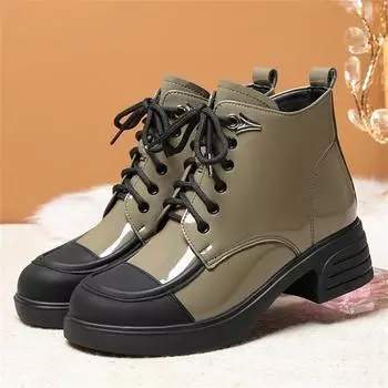 Fashion Fashion Personality Temperament Comfort Soft Leather Thick Heel Ankle Boots 2024 Fall Winter Warm Lace-up Elegant Boots 35(Foot22.5cm)