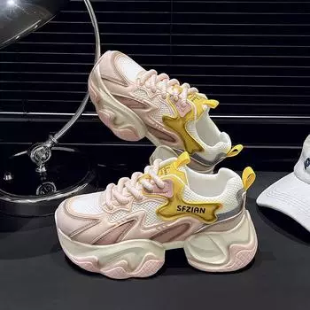Fashion Fashion Pink Platform Sneakers Women 5CM Height Increasing Shoes Female Mesh Breathable Causal Sneaker Woman Trend Sport Shoes 35