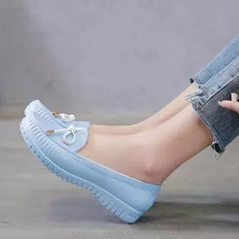 Fashion Fashion Rain Shoes Womens Flats Water Shoes Beach Waterproof Shoes Womens Rubber PVC Non-slip Round Toe Bow-knot Loafers 5 белый