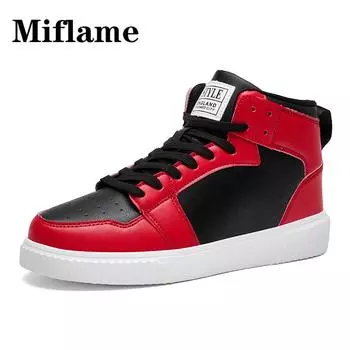 Fashion Fashion Red Mens High-top Sneakers Comfortable Leather Sports Shoes Men Unisex Sneakers Hip-Hop Shoes For Men zapatillas hombre 36