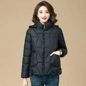 МОДА мода ромб пуховик женский короткий 2024 зима воротник стойка зимняя теплая мода с капюшоном Одежда M красный