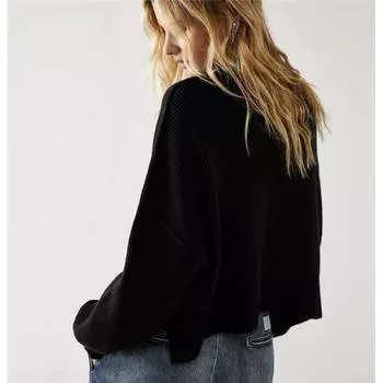Fashion Fashion round Neck Pullover Loose Knit Sweater Women Knit Sweater Pullover Women Black XL