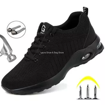 Fashion Fashion Safety Shoes Men Women Steel Toe Shoes Anti-puncture Work Sneaker Indestructible Work Safety Boots Male Shoes Work Boots 36