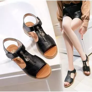 Fashion Fashion Sandals Summer New Round Head Open Toe Zipper Metal Drop Low Heel Non-slip Roman Shoes 35 белый