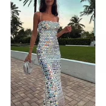 Fashion Fashion Sexy Sexy Sequin Irregular Dress Female Sexy Nightclub Party Dress Silver S