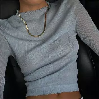 Fashion Fashion Silm Mesh See-through Long Sleeves T-shirt Tops Female Mesh T Shirt Top Tee Women Light Blue S