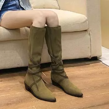 fashion Fashion Slim Lace-up High Boots Vintage Leisure Shoes Women Suede Booties Autumn Winter Ladies Knee High Boots Shoes High Heels 35 абрикосовый