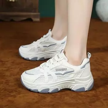 Fashion Fashion Sneakers for Womens Shoes Mesh Breathable Pacthwork Lace-up Low-top Non-slip Thick Bottom Running Shoe Zapatillas 35 зелёный