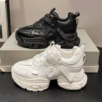 Fashion Fashion Sneakers Shoes Women New Lace Up Platform Casual Black Beige Tennis Shoes Sport Solid Woman Vulcanize Shoes Large Size 35 чёрный