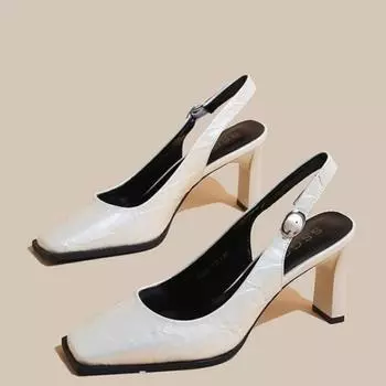 Fashion Fashion Spring and Autumn Trend Elegant Wedding Shoes Elf Metal Pointed Thick Heel Sandals Style Dance 34 бежевый