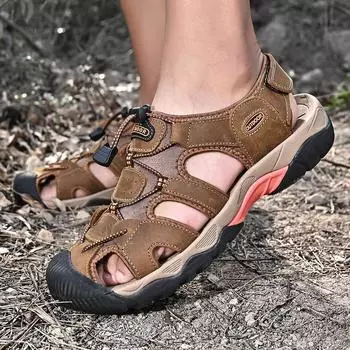 Fashion Fashion Summer Breathable Anti-skid Beach Shoe Outdoors Flats for Men Casual Sandals Leisure Walk Hollow Out Footwear Sandals 38 коричневый