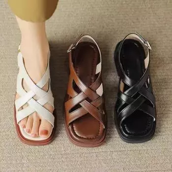 Fashion Fashion Summer Women Sandals Buckle Strap Female Casual Slides New 2024 Shoes Platform Thick Bottom Elegant Ladies Flats Sandals 35 бежевый