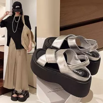 fashion Fashion Summer Women Slippers Beach Flip-Flops Ladies Party Shoes Wedge Heels Outside Sandals Woman High Platform Slippers 35 бежевый