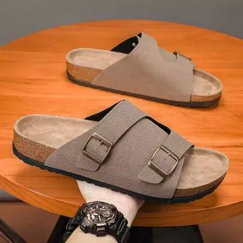 Fashion Fashion Trends New Men s Slippers Leather Outside Sandals Soft Sole Beach Slippers Casual Slide Mens Shoes Couple Outdoor Summer 35 коричневый