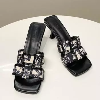 fashion Fashion Weave Pumps Elegant Women Heeled Shoes New In Outdoor Shallow Ladies High Heels Sandals Slides Female Footwear 35 чёрный