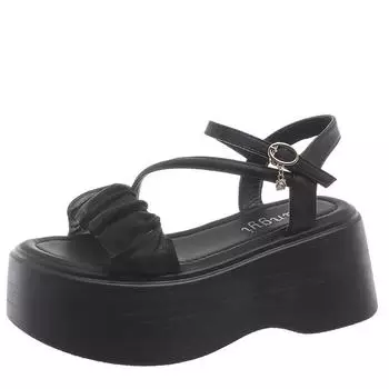 fashion Fashion Woman Gladiator Sandals Ladies Wedge Shoes Female Belt Buckle Platform Shoes Women Intersect Straps Thick Bottom Sandals 34 бежевый