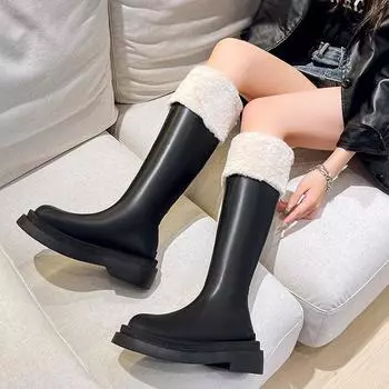 Fashion Fashion Woman s Platform Zipper Autumn and Winter PU Leather Non-slip Knee High Brand Casual Women Chunky Long Black Boots 35 коричневый