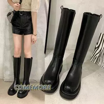 Fashion Fashion Woman s Platform Zipper Spring Autumn PU Leather Non-slip Knee High Luxury Designer Casual Women Chunky Long Black Boots 35 чёрный