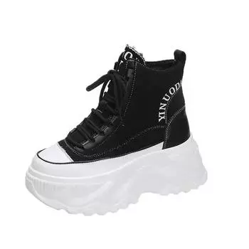 Fashion Fashion Women Ankle Boots Lace Up 8CM Sneakers High Platform Punk Boots Spring Autumn Black Chunky Motorcycle Boots Botas Mujer 34 белый