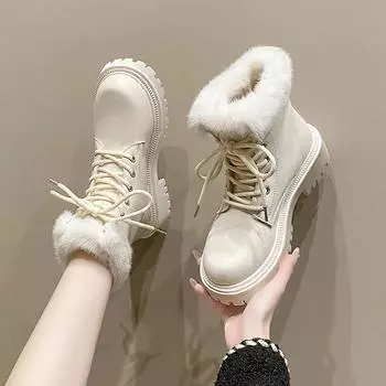 Fashion Fashion Women Ankle Boots Winter Shoes for Women Pu Leather Platform Anti-slip Snow Boots Women classic lace up warm short boots 35