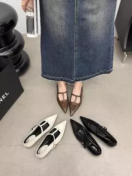 fashion Fashion Women Ladies Pointed Toe Autumn Dress Shoes Low Heeled Belt Buckle Black Brown White Fashion Loafers Dance Shoes 35-39 5.5 белый