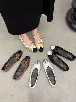 fashion Fashion Women Loafers Satin Ladies Dress Shoes Bow Design Low Flat Heeled Black Brown White Beige Sexy Slides Slip On Autumn 5.5 бежевый