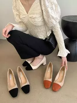 fashion Fashion Women Pumps Mixed Color Black Beige Orange Dress Shoes Woman Thick High Heels Party Pumps Office Pumps Slides Size 35-39 5.5 хаки