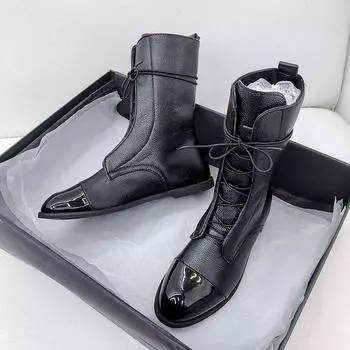 Fashion Fashion Women s Pointed Toe Boots Women s Heel Low Heel Calfskin Shoes Lace Up Casual Short Winter Women s Warm Boots 35 чёрный