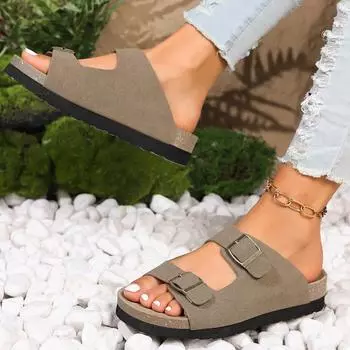 Модные женские замшевые тапочки мужские сандалии с пробковой стелькой для дома и пляжа новые женские тапочки на плоской подошве 35 бежевый