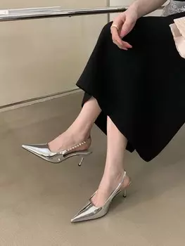 fashion Fashion Women Sandals 2024 New Arrivals Party Pumps Stiletto Thin High Heels Silver Black Dress Shoes Woman Size 35-39 Wedding 5.5 серебряный