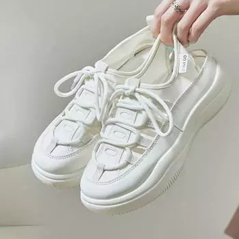 Модные женские сандалии из сетчатой дышащей повседневной обуви, женские кроссовки на платформе, высокие полые женские сандалии 2024 35 бежевый