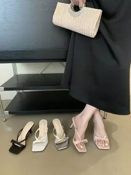 fashion Fashion Women Sandals Open Toe Summer Dress Shoes Thin High Heels Bow Design Shallow Slip On Party Pumps Dress Size 35-39 5.5 чёрный