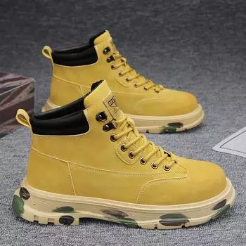 Fashion Fashion Yellow Ankle Boots Men 2024 Autumn High top Men s Leather Boots Outdoor Work Shoes Men Motorcycle Boot botas masculino 39