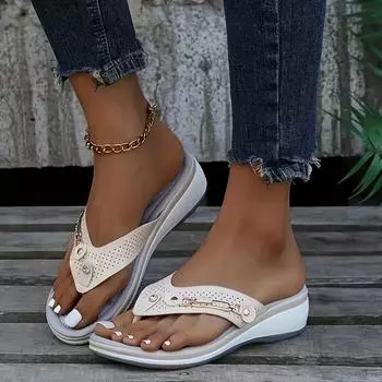 Fashion Fashionable Clip Toe Hollow Casual Sandals Summer Breathable Comfortable Outdoor Sports Women s Shoes New Versatile Flip Flops 36 бежевый