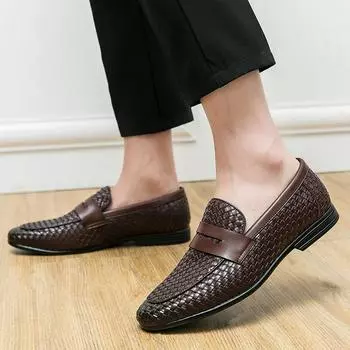 Мода Модный дизайн мужские мокасины Классические британские Удобный стиль с плоской подошвой Универсальный стиль Мужские офисные свадебные туфли 38 коричневый