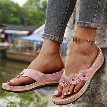 fashion Fashionable Elegant Flower Knot Lightweight Thick Sole Sandals Summer Leisure Breathable Outdoor Slippers Shoes Plus Size 35-43 35 чёрный