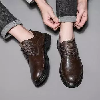 Fashion Fashionable men s new leather shoes Versatile men s shoes Classic Business Leisure and Comfortable Gentleman Outdoor Walking 38 коричневый