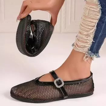 Fashion Fashionable Mesh Women s Ballet Mary Jane Shoes Summer Walking Shoes Round Toe Buckle Flats 40