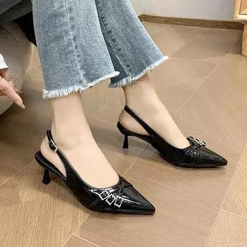 Fashion Fashionable Pointed Toe Shallow Mouth New High Heeled Shoes Summer Sexy Elegant Buckle Decorated Stiletto Women s Shoes 34 чёрный