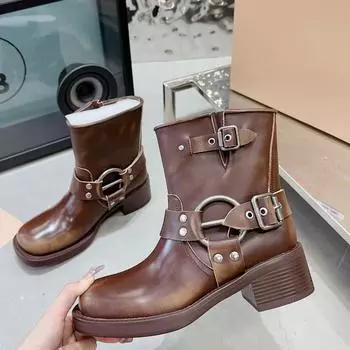 Модные романские ретро высококачественные женские короткие ботильоны из коровьей кожи, полностью кожаные женские ботинки для верховой езды и мотоцикла 35