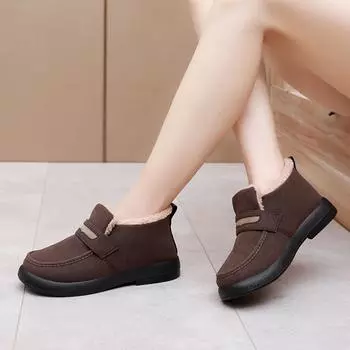 Fashion Fashionable Short Boots 2024 Winter Flat Casual New Style Simple and Warm Vulcanized Material Cotton Shoes Zapatos De Mujer 35 чёрный