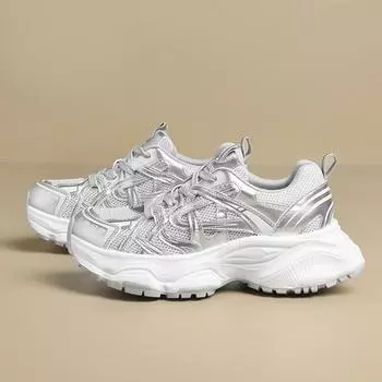Fashion Fashionable Women 5.5CM Thick Sole Heightening New Summer Outdoor Running Mesh Sports White Shoes Thick Sole Casual Shoes 35-40 35 серебряный